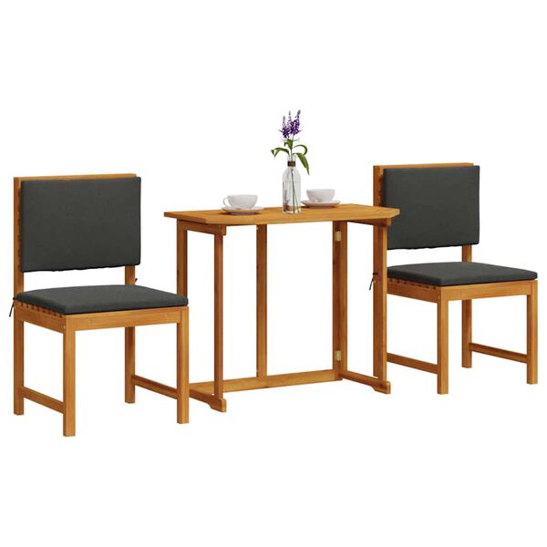 vidaXL Ensemble bistro de jardin 3 pcs Marron Bois d'Acacia Massif