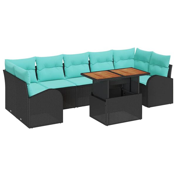 vidaXL Ensemble de canap&eacute; de jardin avec coussin 8 pcs Noir et bleu