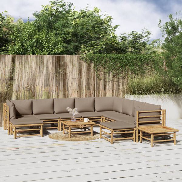 vidaXL Salon de jardin 12 pcs avec coussins taupe bambou