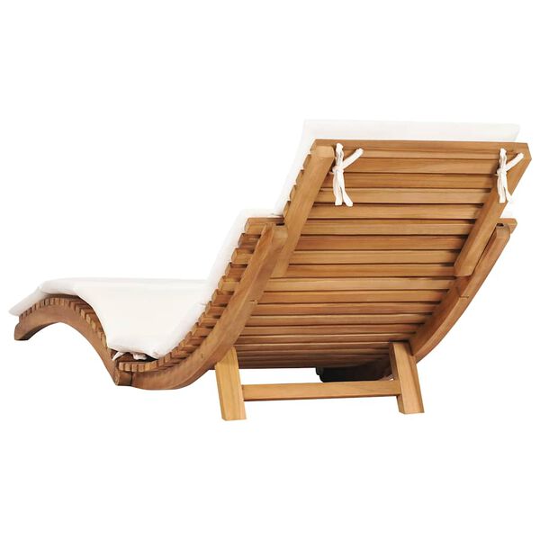 vidaXL Chaise longue pliable avec coussin blanc cr&egrave;me Bois de teck
