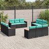 vidaXL Salon de jardin avec coussins 12 pcs noir r&eacute;sine tress&eacute;e