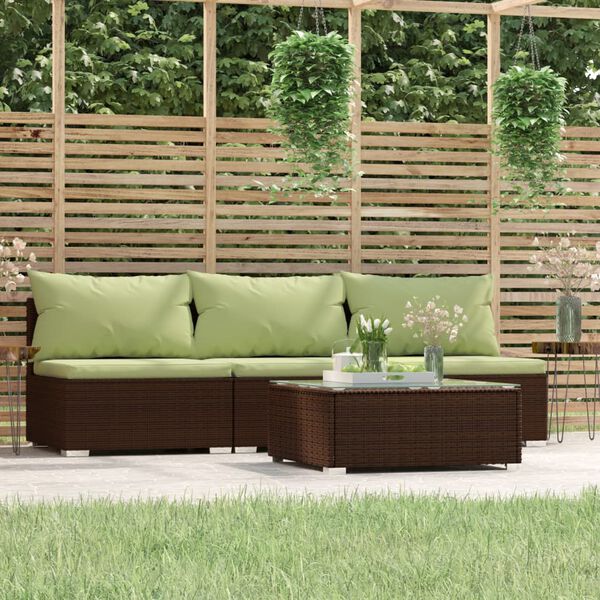 vidaXL Salon de jardin 4 pcs avec coussins Marron R&eacute;sine tress&eacute;e