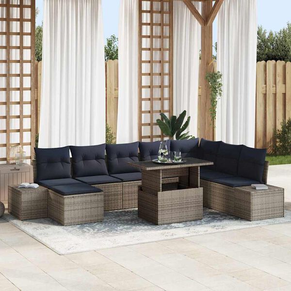 vidaXL Ensemble de canap&eacute; de jardin 9 pcs Gris et bleu marine