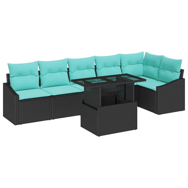 vidaXL Ensemble de canap&eacute; de jardin R&eacute;glable 7 pcs Noir et turquoise