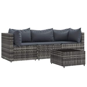 vidaXL Salon de jardin 4 pcs avec coussins Gris R&eacute;sine tress&eacute;e