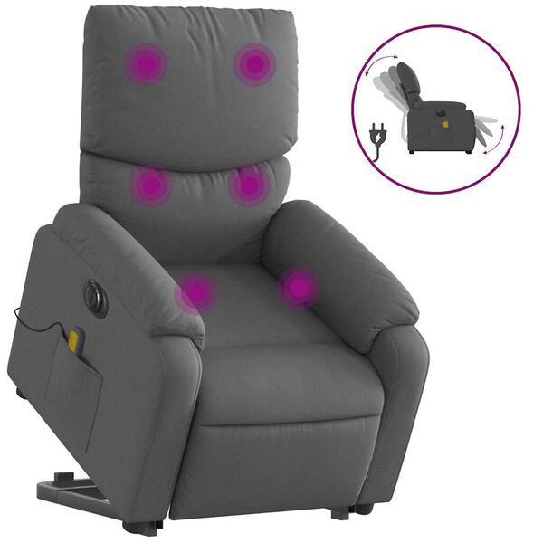 vidaXL Fauteuil inclinable de massage électrique gris foncé tissu