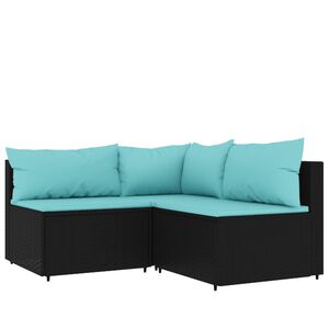 vidaXL Salon de jardin 3 pcs avec coussins Noir R&eacute;sine tress&eacute;e