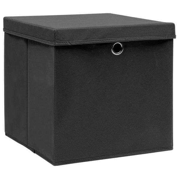 vidaXL Boîtes de rangement avec couvercles 4 pcs 28x28x28 cm Noir