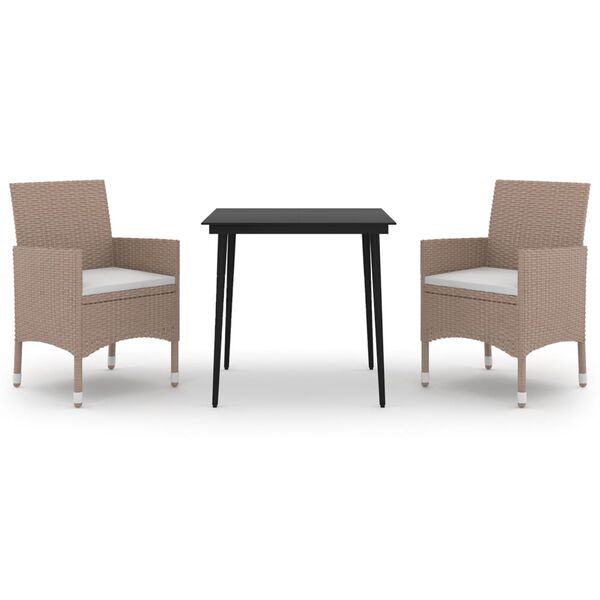 vidaXL Ensemble à manger de jardin coussins 3 pcs Résine tressée Verre
