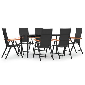 vidaXL Ensemble &agrave; manger de jardin 7 pcs Noir et marron R&eacute;sine tress&eacute;e