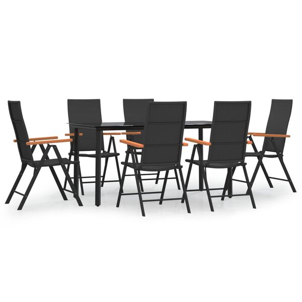 vidaXL Ensemble &agrave; manger de jardin 7 pcs Noir et marron R&eacute;sine tress&eacute;e