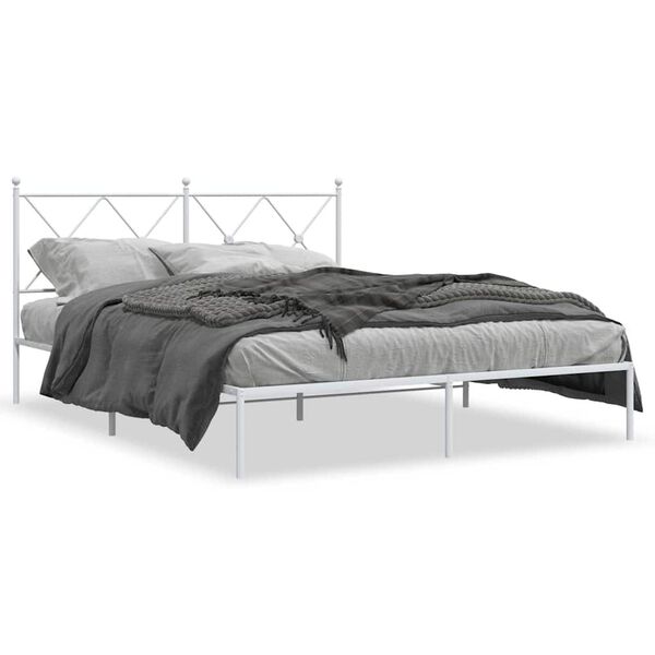 vidaXL Cadre de lit m&eacute;tal sans matelas et t&ecirc;te de lit blanc 150x200 cm