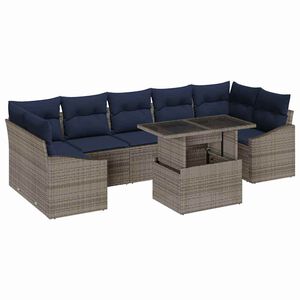 vidaXL Ensemble de canap&eacute; de jardin 8 pcs Gris et bleu marine