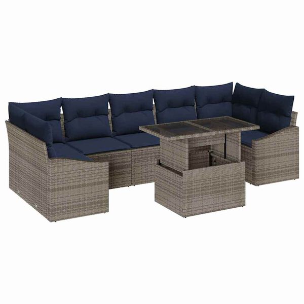 vidaXL Ensemble de canap&eacute; de jardin 8 pcs Gris et bleu marine