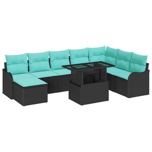 vidaXL Ensemble de canap&eacute; de jardin avec coussin 9 pcs Noir Poly rotin