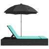 vidaXL Chaise longue double et coussins et parasol noir résine tressée