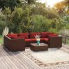 vidaXL Salon de jardin 7 pcs avec coussins Résine tressée Marron