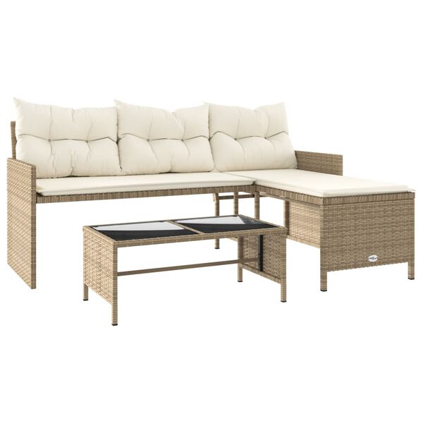 vidaXL Canapé de jardin avec table et coussins en forme de L beige