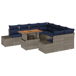 vidaXL Ensemble de salle &agrave; manger pour jardin 9 pcs Gris et marine