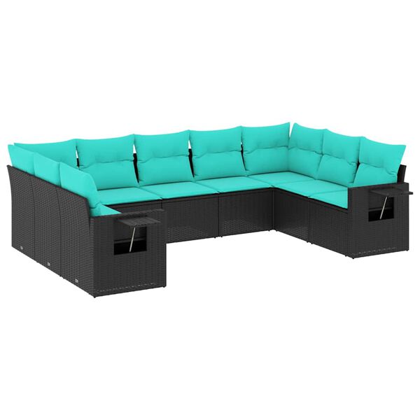 vidaXL Salon de jardin 9 pcs avec coussins noir r&eacute;sine tress&eacute;e