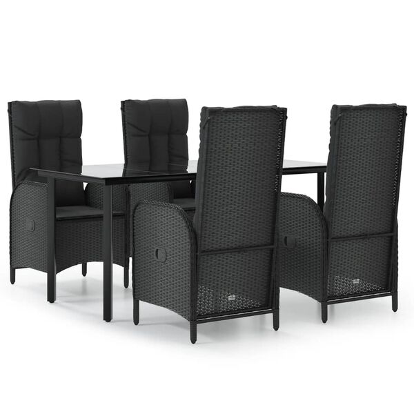 vidaXL Ensemble &agrave; manger de jardin coussins 5pcs Noir R&eacute;sine tress&eacute;e