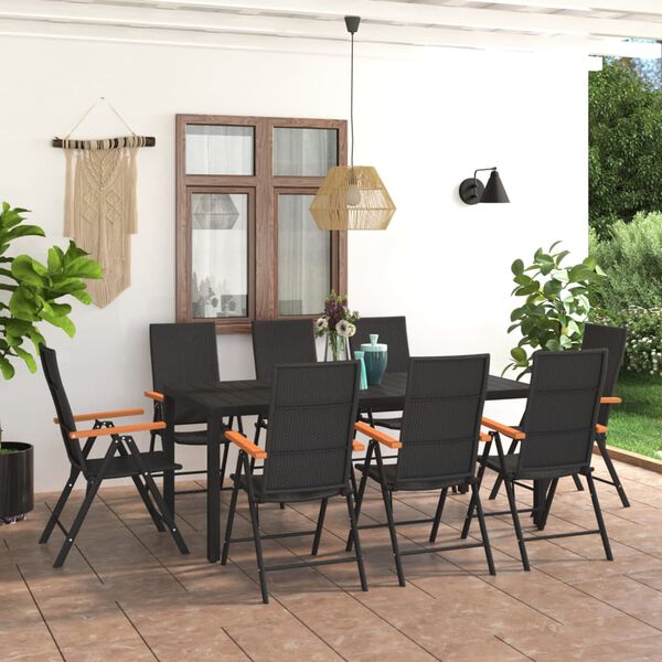 vidaXL Ensemble &agrave; manger de jardin 9 pcs noir et marron
