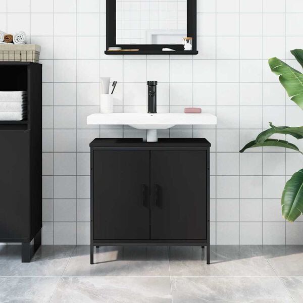 vidaXL Armoire lavabo de salle de bain noir 60x30x60 cm