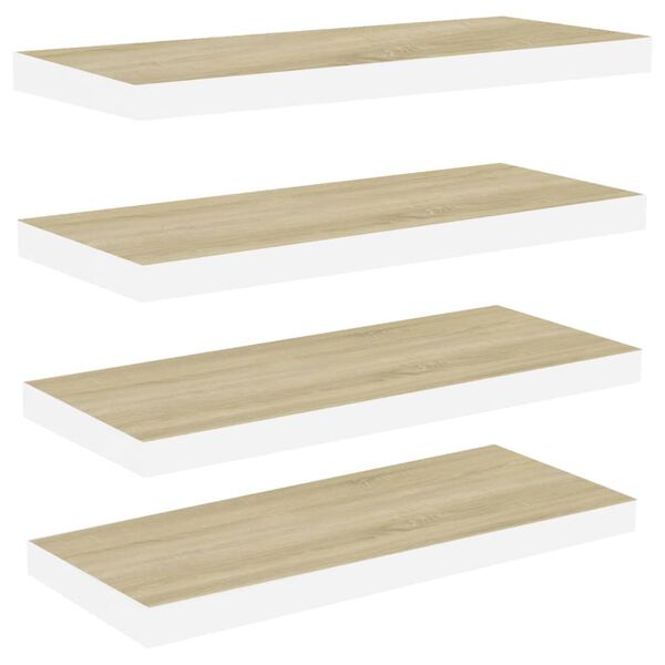 vidaXL &Eacute;tag&egrave;res flottantes 4 pcs ch&ecirc;ne et blanc 80x23,5x3,8 cm MDF