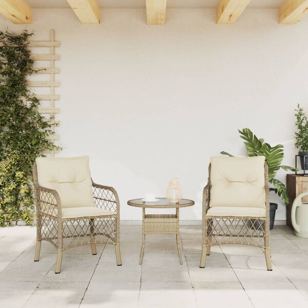 vidaXL Chaises de jardin avec coussins lot de 2 beige r&eacute;sine tress&eacute;e
