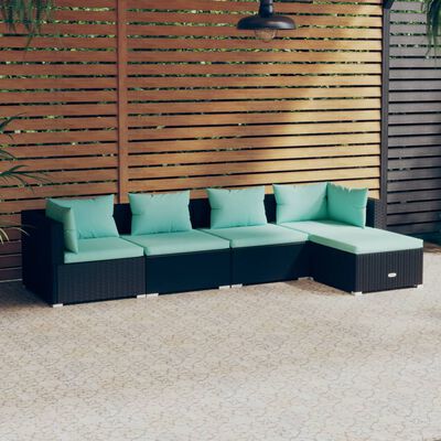 vidaXL Salon de jardin 5 pcs avec coussins Résine tressée Noir