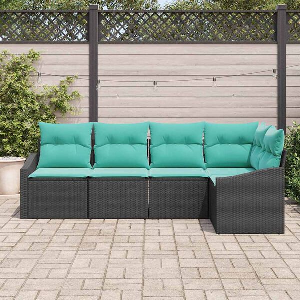 vidaXL Ensemble de canap&eacute; de jardin 5 pcs Noir et turquoise polyrotin