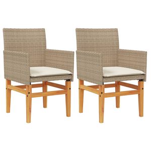 vidaXL Chaises de jardin coussins lot de 2 beige r&eacute;sine tress&eacute;e bois