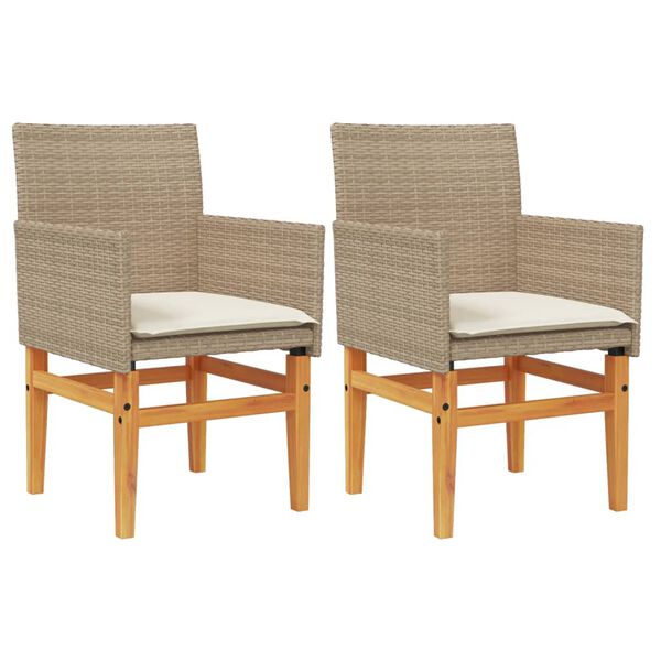 vidaXL Chaises de jardin coussins lot de 2 beige r&eacute;sine tress&eacute;e bois