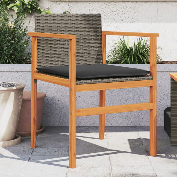 vidaXL Chaises de jardin coussins lot de 2 gris r&eacute;sine tress&eacute;e et bois