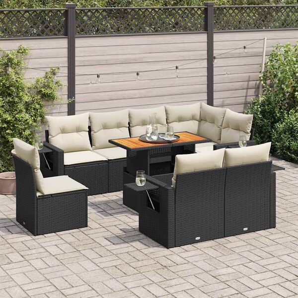 vidaXL Salon de jardin 9 pcs avec coussins noir r&eacute;sine tress&eacute;e