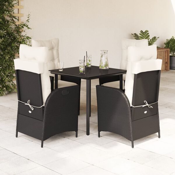 vidaXL Ensemble &agrave; manger de jardin coussins 5pcs Noir R&eacute;sine tress&eacute;e