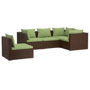 vidaXL Salon de jardin 5 pcs avec coussins r&eacute;sine tress&eacute;e marron