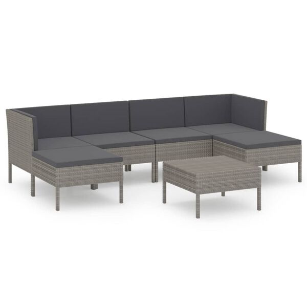 vidaXL Salon de jardin 7 pcs avec coussins r&eacute;sine tress&eacute;e gris