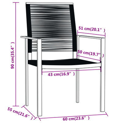 vidaXL Ensemble à manger de jardin 9 pcs Noir