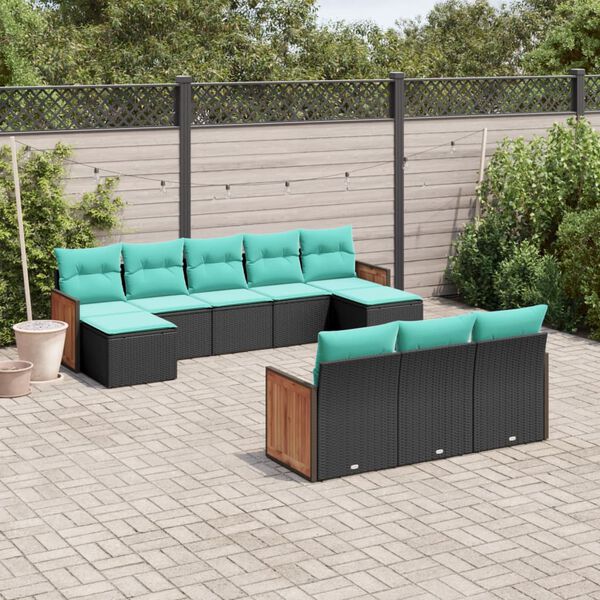 vidaXL Salon de jardin 10 pcs avec coussins noir r&eacute;sine tress&eacute;e