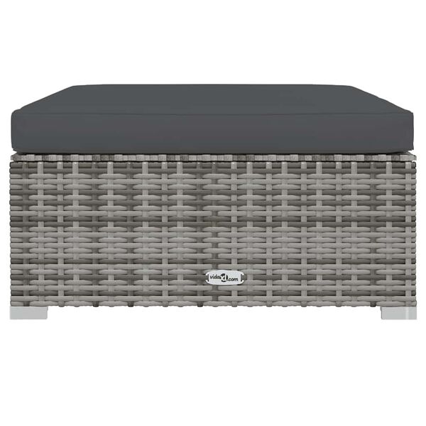 vidaXL Repose-pied de jardin et coussin Gris 70x70x30cm R&eacute;sine tress&eacute;e