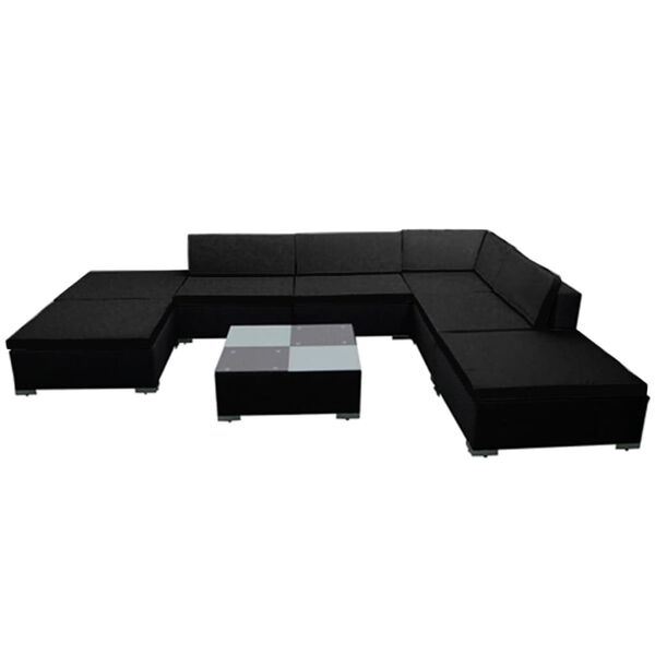 vidaXL Salon de jardin 8 pcs avec coussins r&eacute;sine tress&eacute;e noir