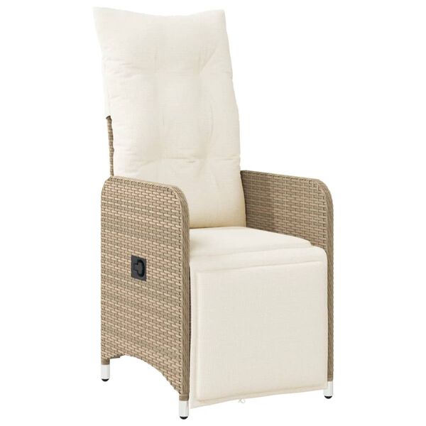 vidaXL Chaise inclinable de jardin avec coussins beige r&eacute;sine tress&eacute;e