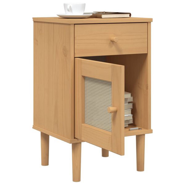 vidaXL Table de chevet SENJA aspect de rotin marron bois de pin massif