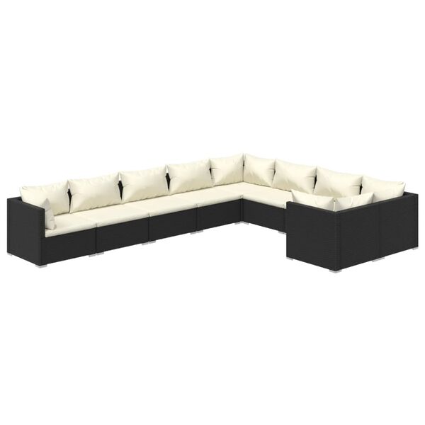 vidaXL Salon de jardin 9 pcs avec coussins R&eacute;sine tress&eacute;e Noir