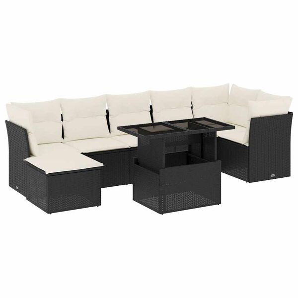 vidaXL Salon de jardin 8 pcs avec coussins noir r&eacute;sine tress&eacute;e