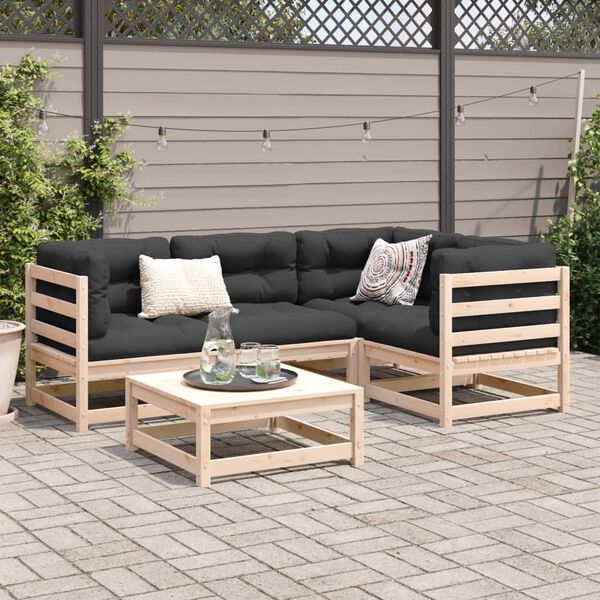 vidaXL Salon de jardin 5 pcs avec coussins bois de pin massif