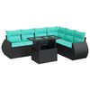 vidaXL Salon de jardin avec coussins 7 pcs noir r&eacute;sine tress&eacute;e acacia