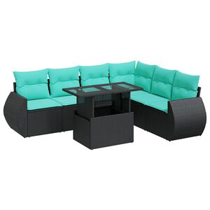 vidaXL Salon de jardin avec coussins 7 pcs noir r&eacute;sine tress&eacute;e acacia