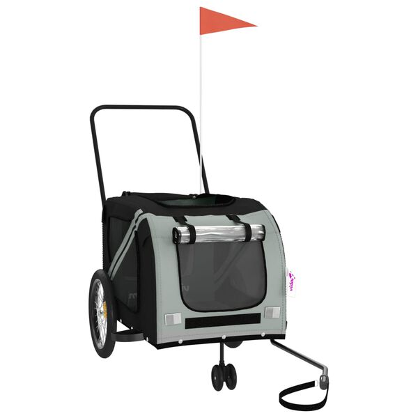 vidaXL Remorque de v&eacute;lo pour animaux de compagnie gris et noir